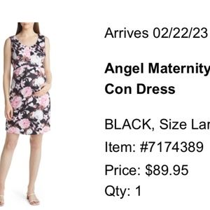 Angel Maternity Bloom Maternity Body- Con Dress, Black/Pink, Size Large